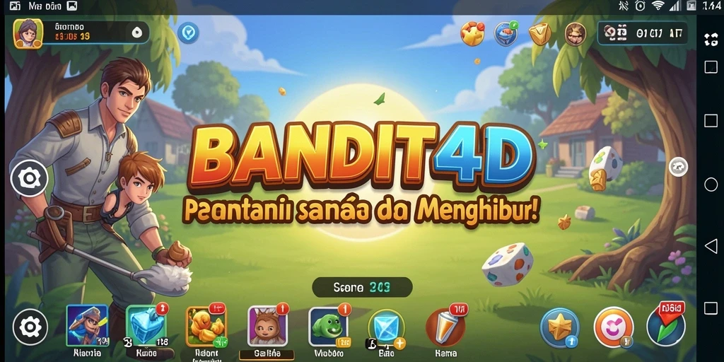Tampilan gameplay BANDIT4D yang ceria dan menghibur.