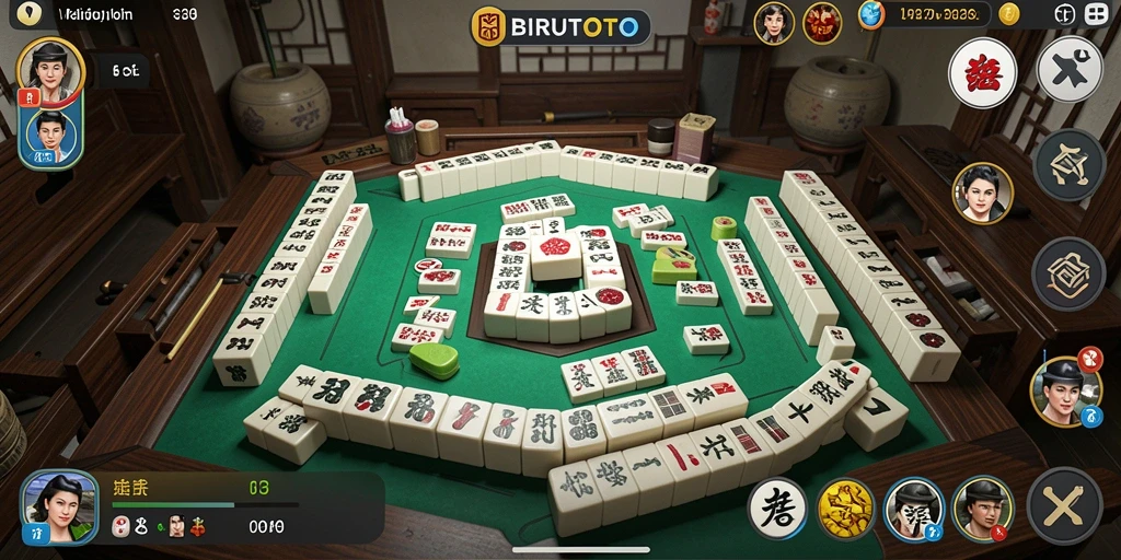 Screenshot utama BIRUTOTO menampilkan gameplay Mahjong yang menarik.
