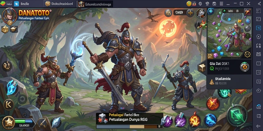 Screenshot utama DANATOTO yang menampilkan aksi pertempuran RPG.