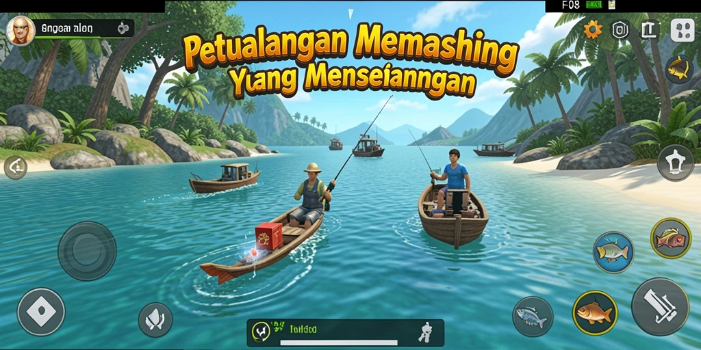 Screenshot utama F08 menampilkan gameplay memancing yang seru dan menakjubkan.