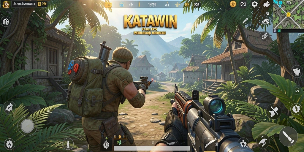 Gameplay KATAWIN yang mendebarkan dengan aksi tembak-menembak intens.