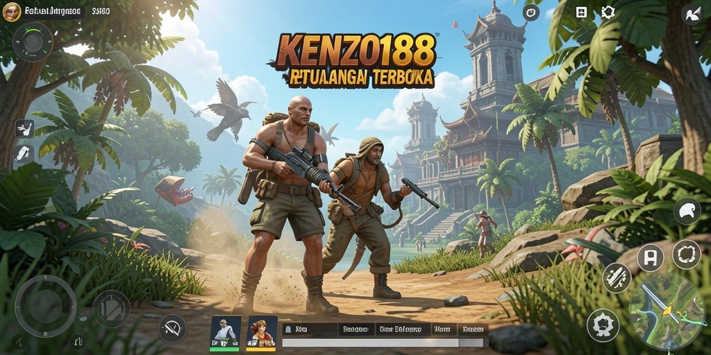 Screenshot utama KENZO188 menampilkan pemain yang menjelajah dunia terbuka yang indah.