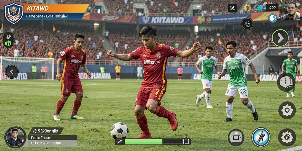 Tampilan gameplay seru di KITAWD dengan aksi pemain sepak bola.
