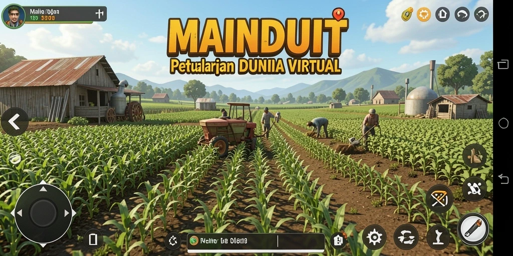 Screenshot gameplay MAINDUIT dengan berbagai aktivitas pertanian.