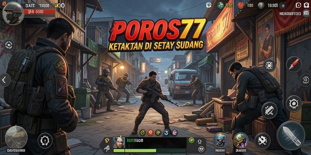 Screenshot utama POROS77 menampilkan suasana mencekam dengan elemen Horror yang kuat.