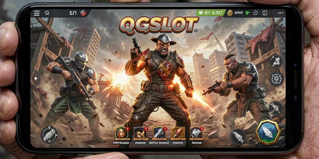 Screenshot gameplay <strong>QQSLOT</strong> yang menampilkan pertarungan epik di arena.