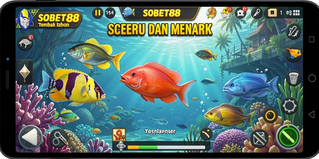 Tampilan gameplay seru dalam SOBET88 saat menembak ikan.