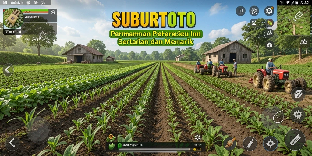 Tampilan gameplay SUBURTOTO dengan aktivitas pertanian yang seru.