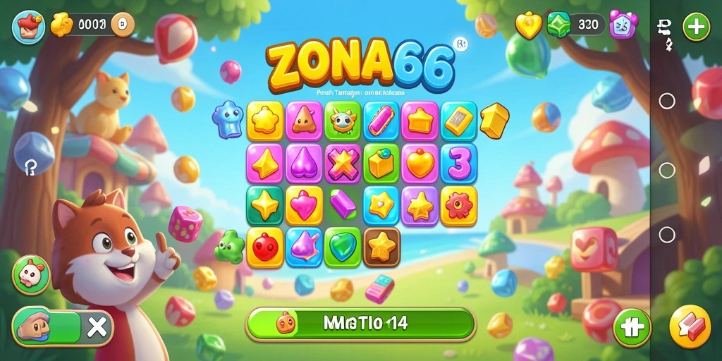 Gameplay seru ZONA66 dengan kombinasi warna-warni yang menantang.